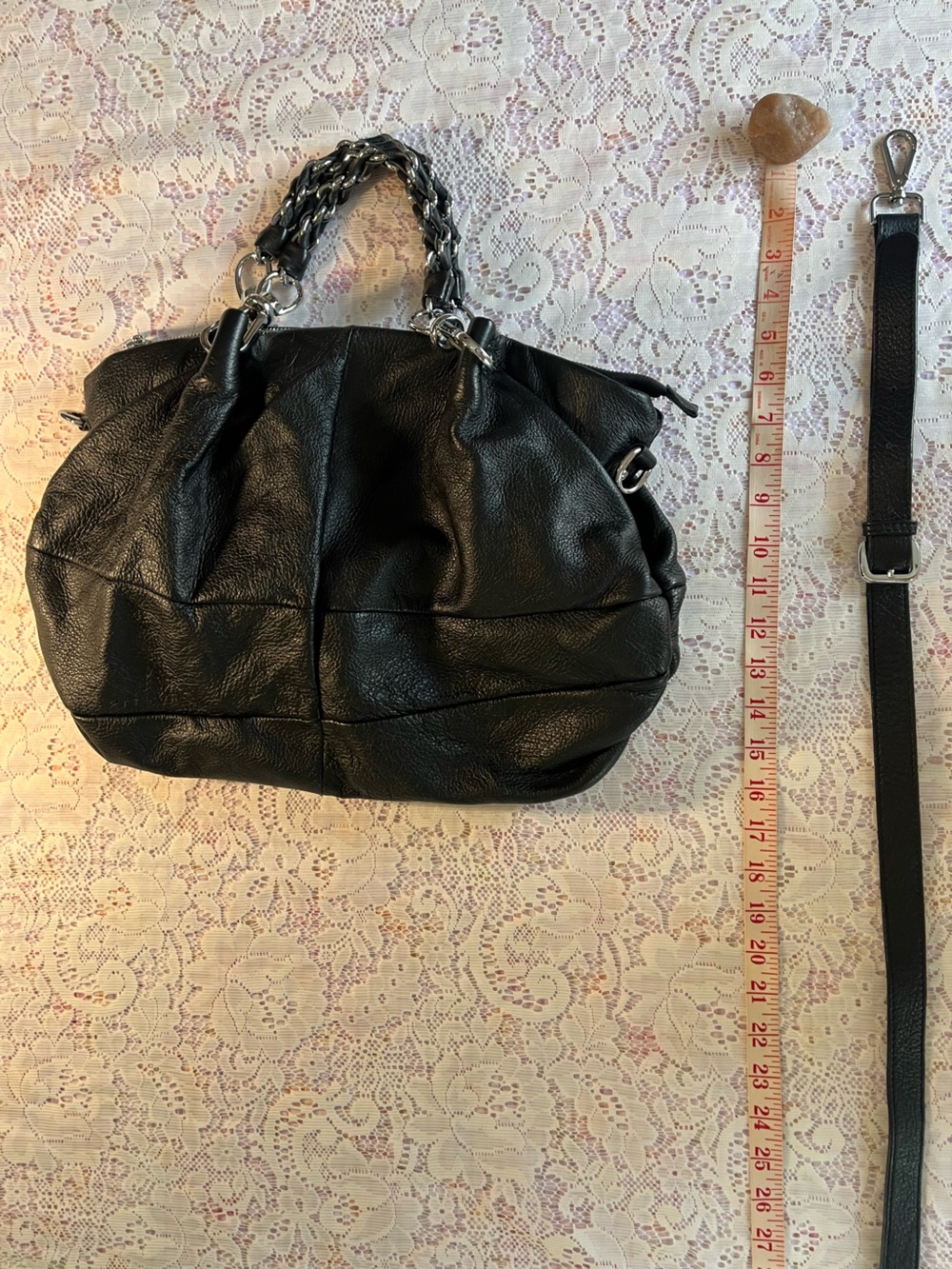 Black Slouchy Shoulder Bag with Chain Detail - Picture 8 of 14